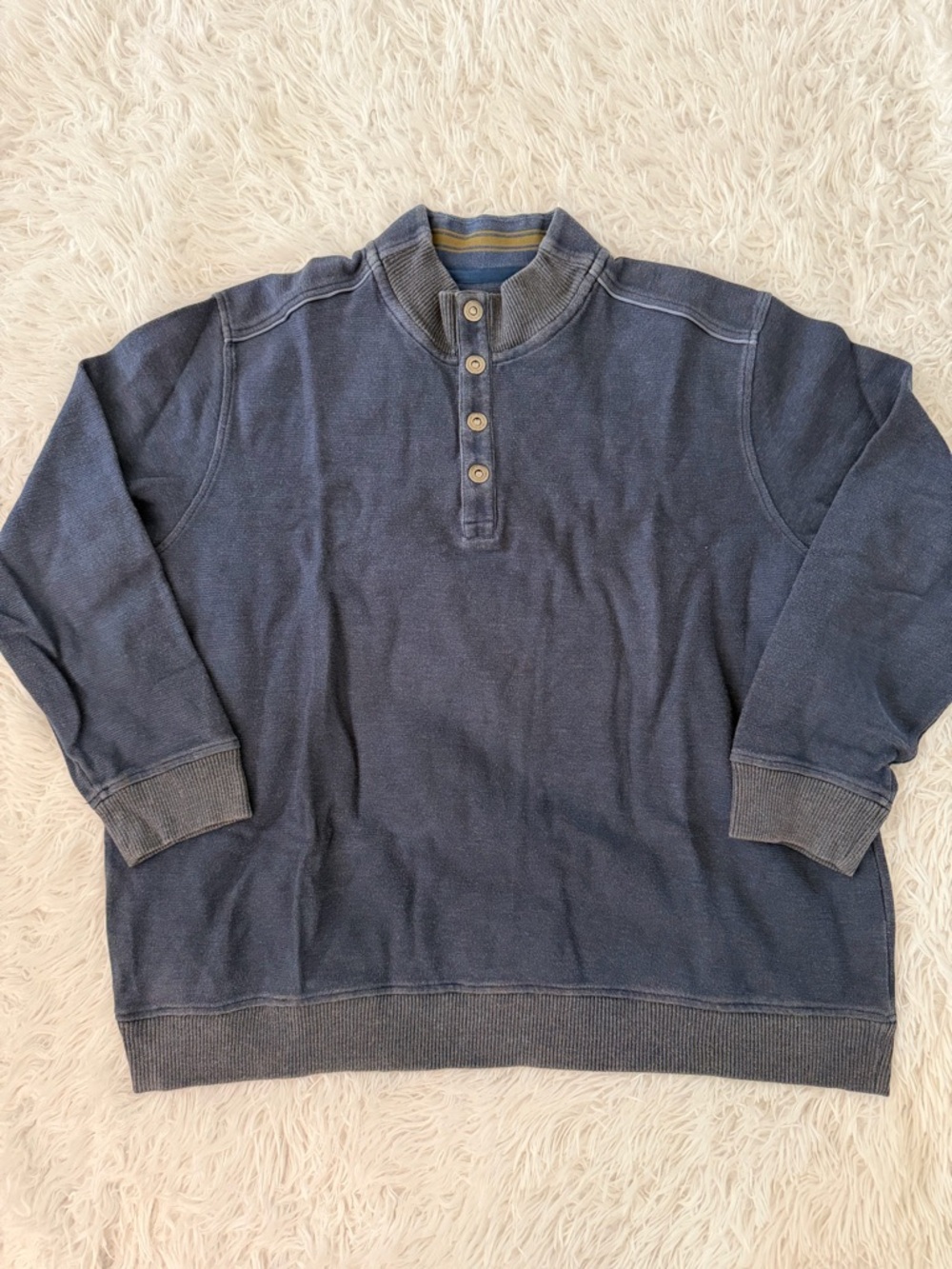 Tommy Bahama XXL Blue Pullover Sweatshirt Button Neck Cotton Casual Mens
